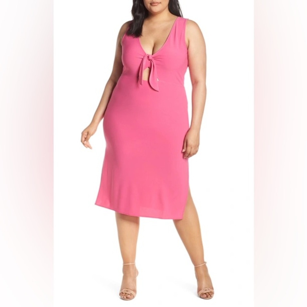Nordstrom brand Leith Tie Front Midi Dress (Plus Size) - Size 1X - Pink
